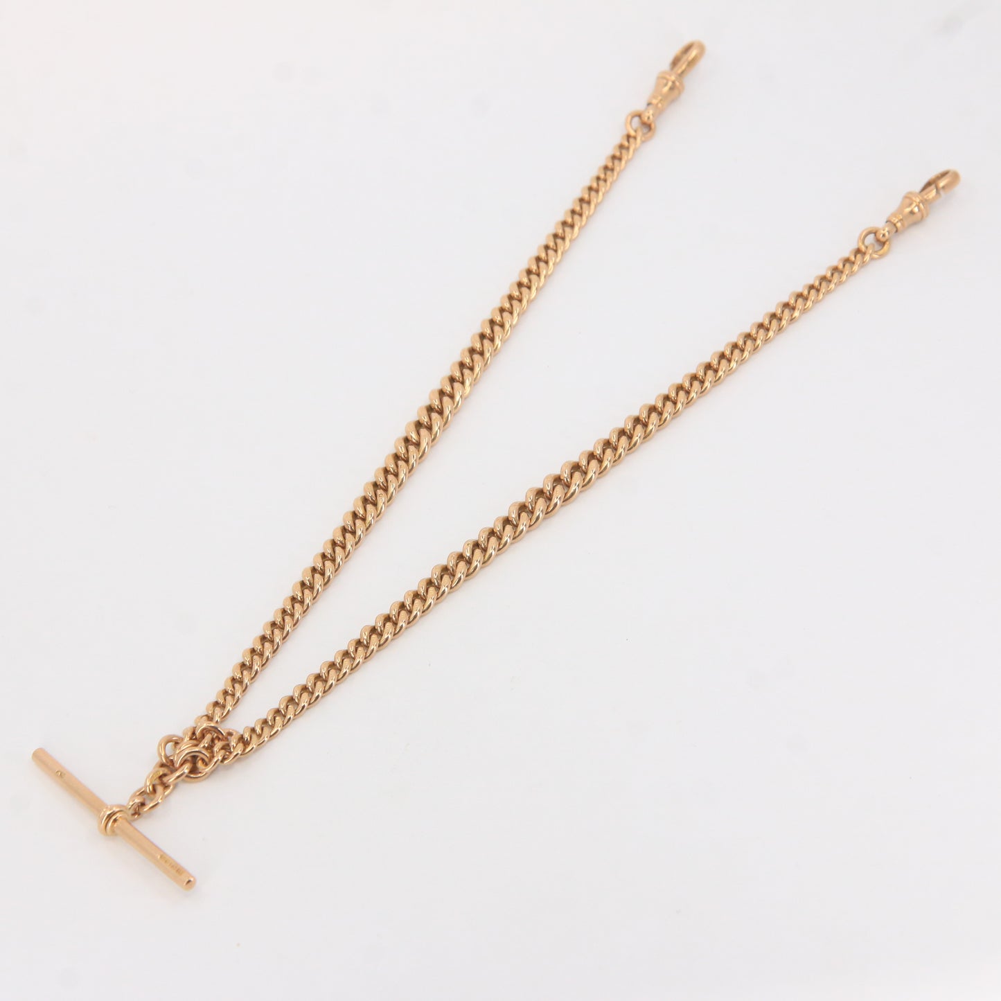Antique Solid 9ct Rose Gold Double Albert Watch Chain T Bar Guard Chain