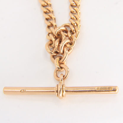 Antique Solid 9ct Rose Gold Double Albert Watch Chain T Bar Guard Chain
