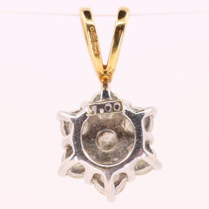 Vintage 18ct Hallmarked Gold 1ct Diamond 7 Stone Flower Cluster Pendant Gift