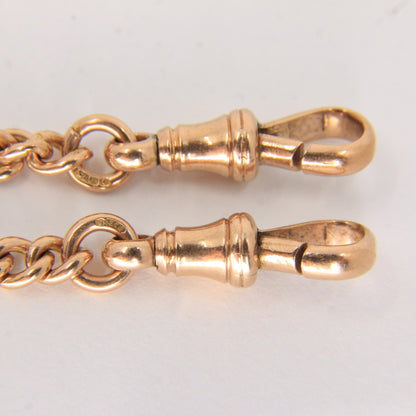 Antique Solid 9ct Rose Gold Double Albert Watch Chain T Bar Guard Chain