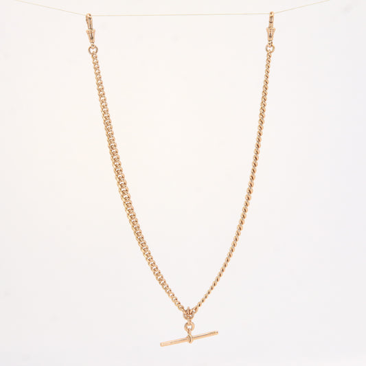 Antique Solid 9ct Rose Gold Double Albert Watch Chain T Bar Guard Chain