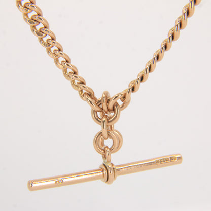 Antique Solid 9ct Rose Gold Double Albert Watch Chain T Bar Guard Chain