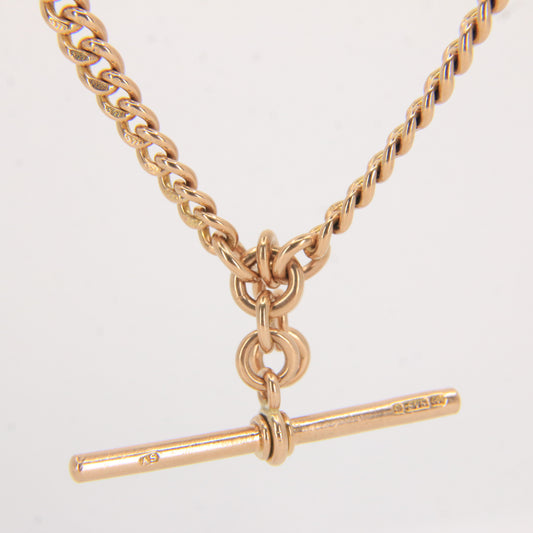 Antique Solid 9ct Rose Gold Double Albert Watch Chain T Bar Guard Chain