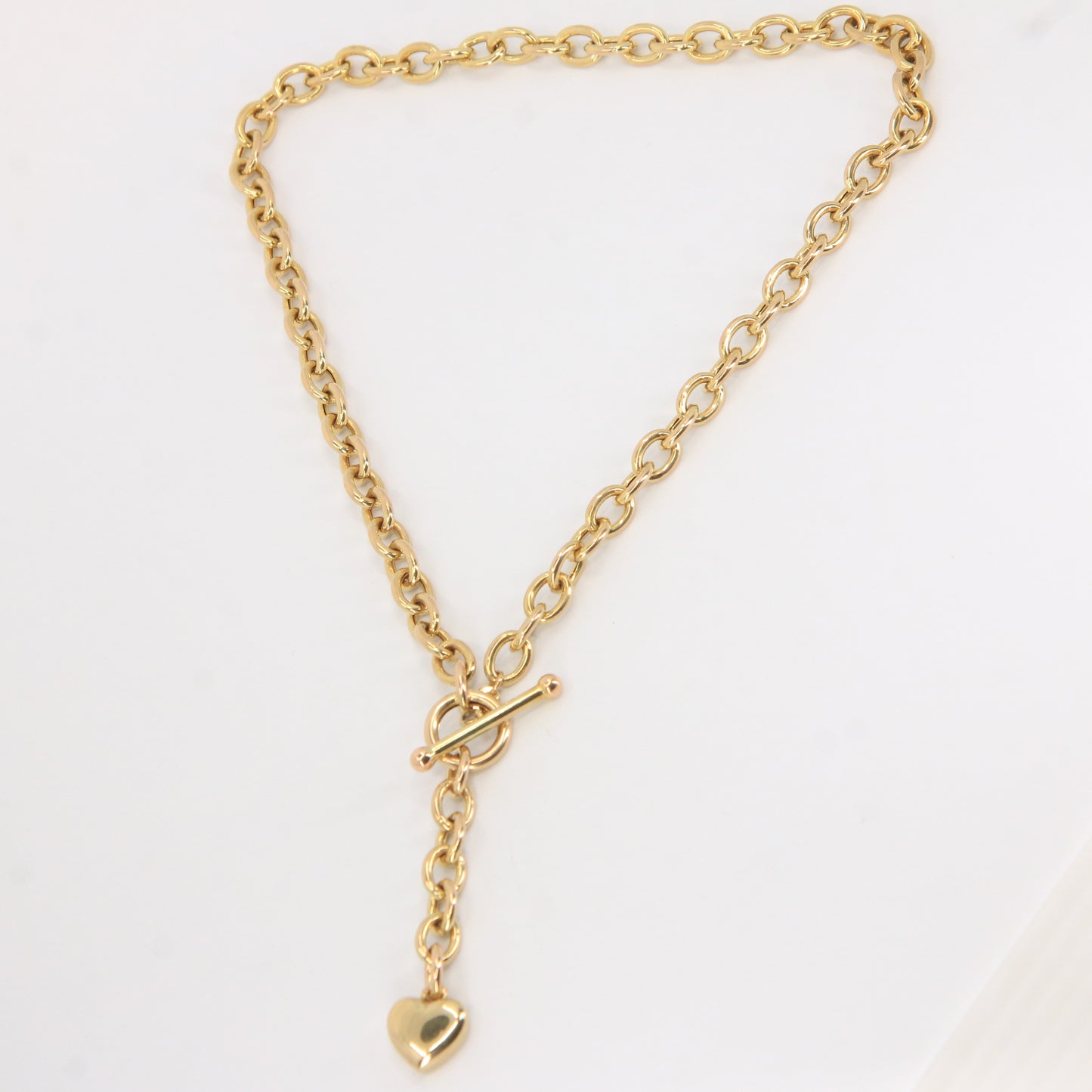 Vintage 9ct Hallmarked Gold Chain Necklace T Bar Heart Drop 16.5 Inch Gift