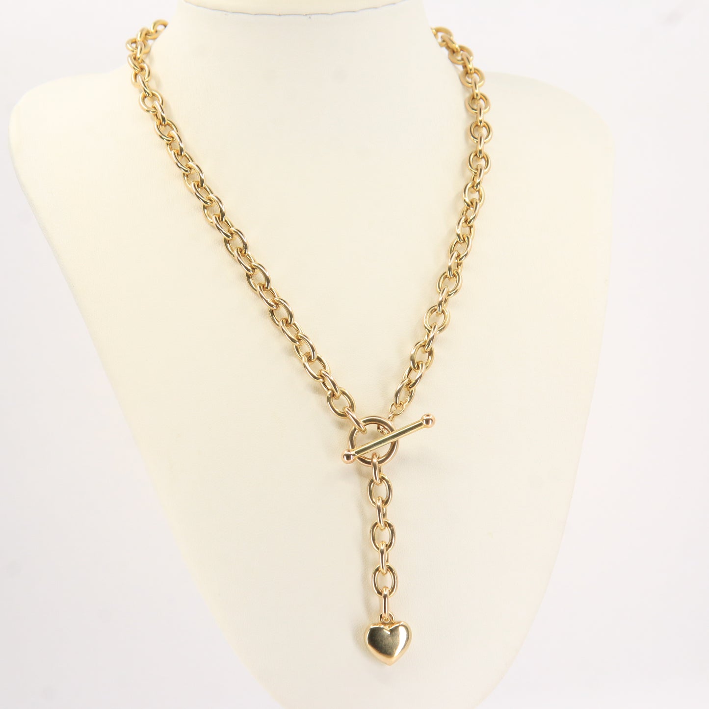 Vintage 9ct Hallmarked Gold Chain Necklace T Bar Heart Drop 16.5 Inch Gift