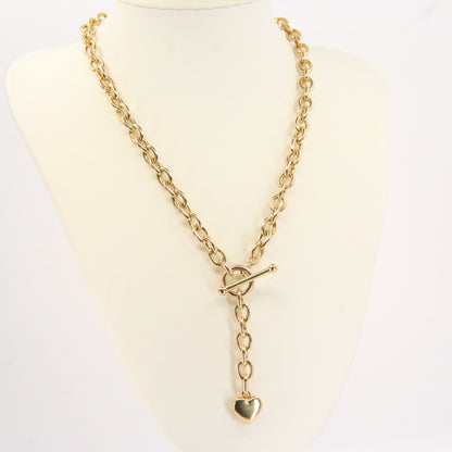 Vintage 9ct Hallmarked Gold Chain Necklace T Bar Heart Drop 16.5 Inch Gift