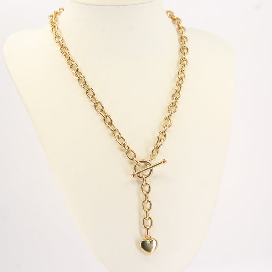 Vintage 9ct Hallmarked Gold Chain Necklace T Bar Heart Drop 16.5 Inch Gift