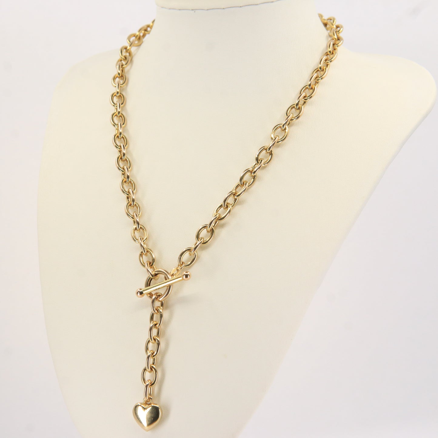 Vintage 9ct Hallmarked Gold Chain Necklace T Bar Heart Drop 16.5 Inch Gift