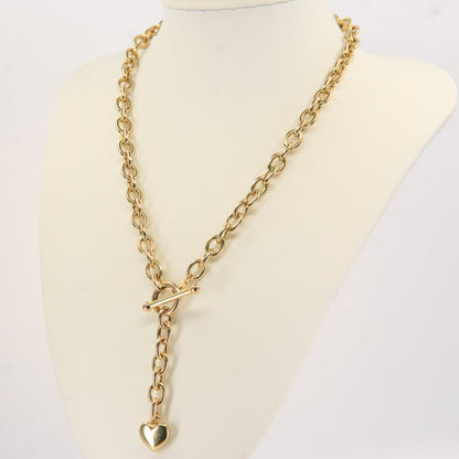 Vintage 9ct Hallmarked Gold Chain Necklace T Bar Heart Drop 16.5 Inch Gift