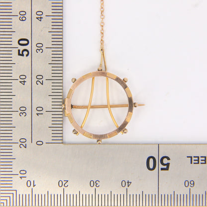 Antique 9ct Gold Half Sovereign Coin Frame Brooch with Safety Chain