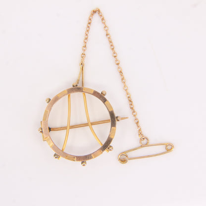 Antique 9ct Gold Half Sovereign Coin Frame Brooch with Safety Chain