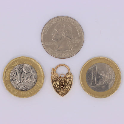 Vintage 9ct Yellow Gold Hallmarked Heart Padlock Charm Pendant Love Jewellery