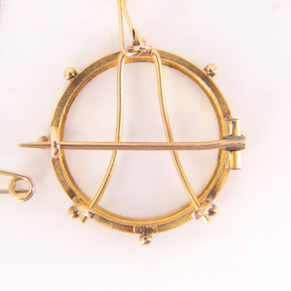 Antique 9ct Gold Half Sovereign Coin Frame Brooch with Safety Chain