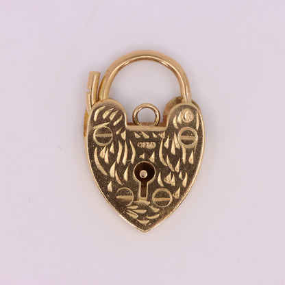 Vintage 9ct Yellow Gold Hallmarked Heart Padlock Charm Pendant Love Jewellery