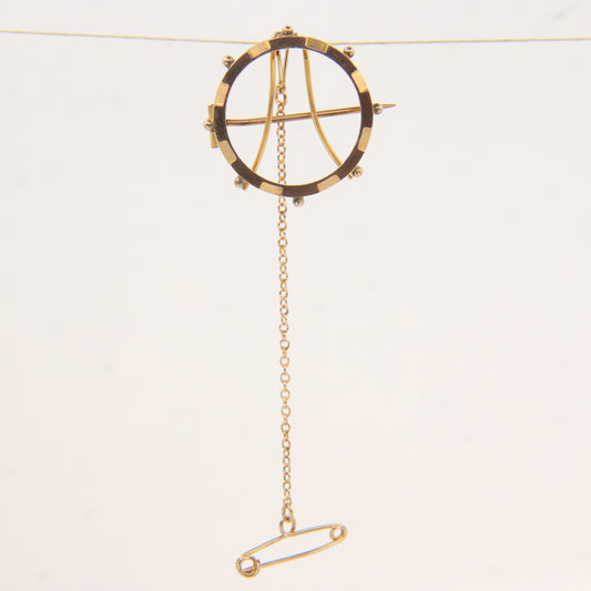 Antique 9ct Gold Half Sovereign Coin Frame Brooch with Safety Chain