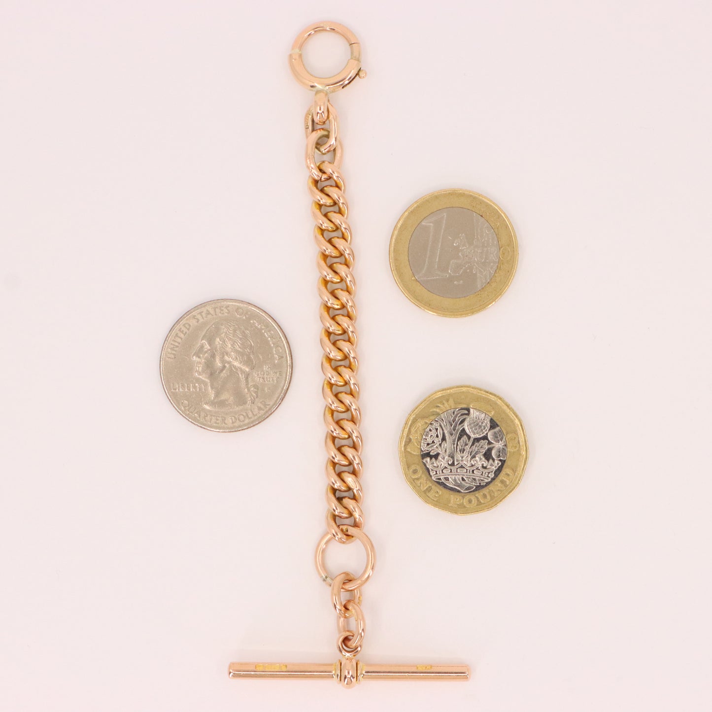 Vintage 9ct Hallmarked Yellow Gold Albert T Bar Chain 4.5 Inch Extender Pendant