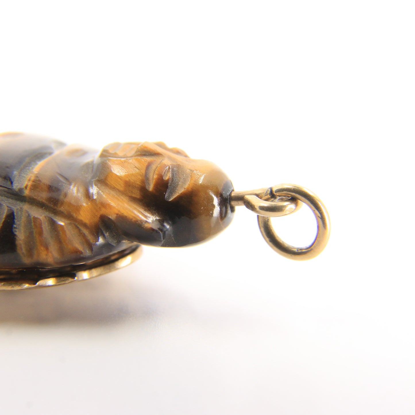 Vintage 9ct Hallmarked Gold Tiger Eye Buddha Pendant Charm Carved Gemstone Gift