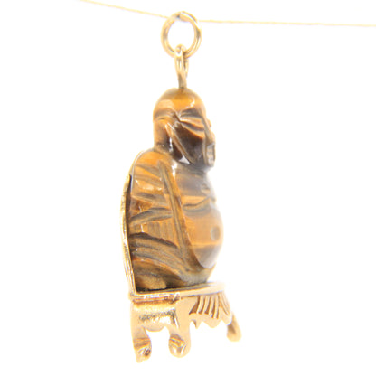Vintage 9ct Hallmarked Gold Tiger Eye Buddha Pendant Charm Carved Gemstone Gift