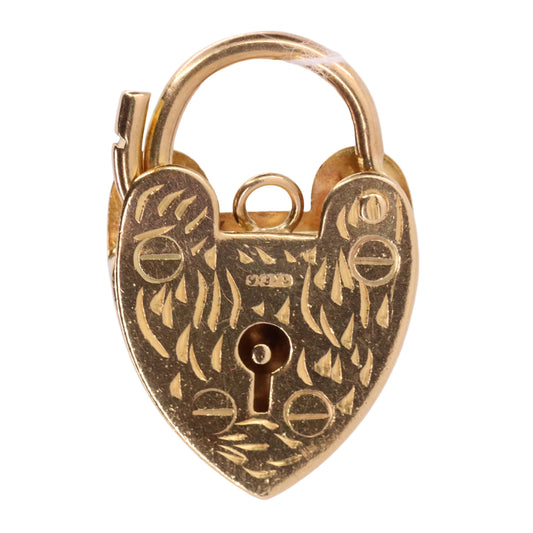 Vintage 9ct Yellow Gold Hallmarked Heart Padlock Charm Pendant Love Jewellery