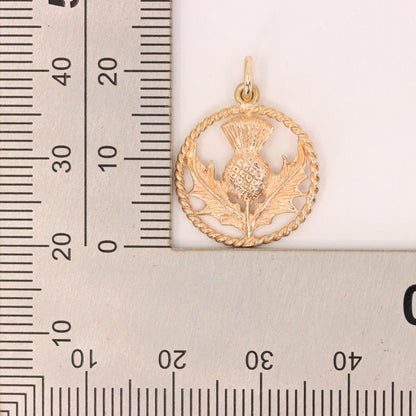 Vintage 9ct Hallmarked Yellow Gold Scottish Thistle Charm Pendant Scotland Gift