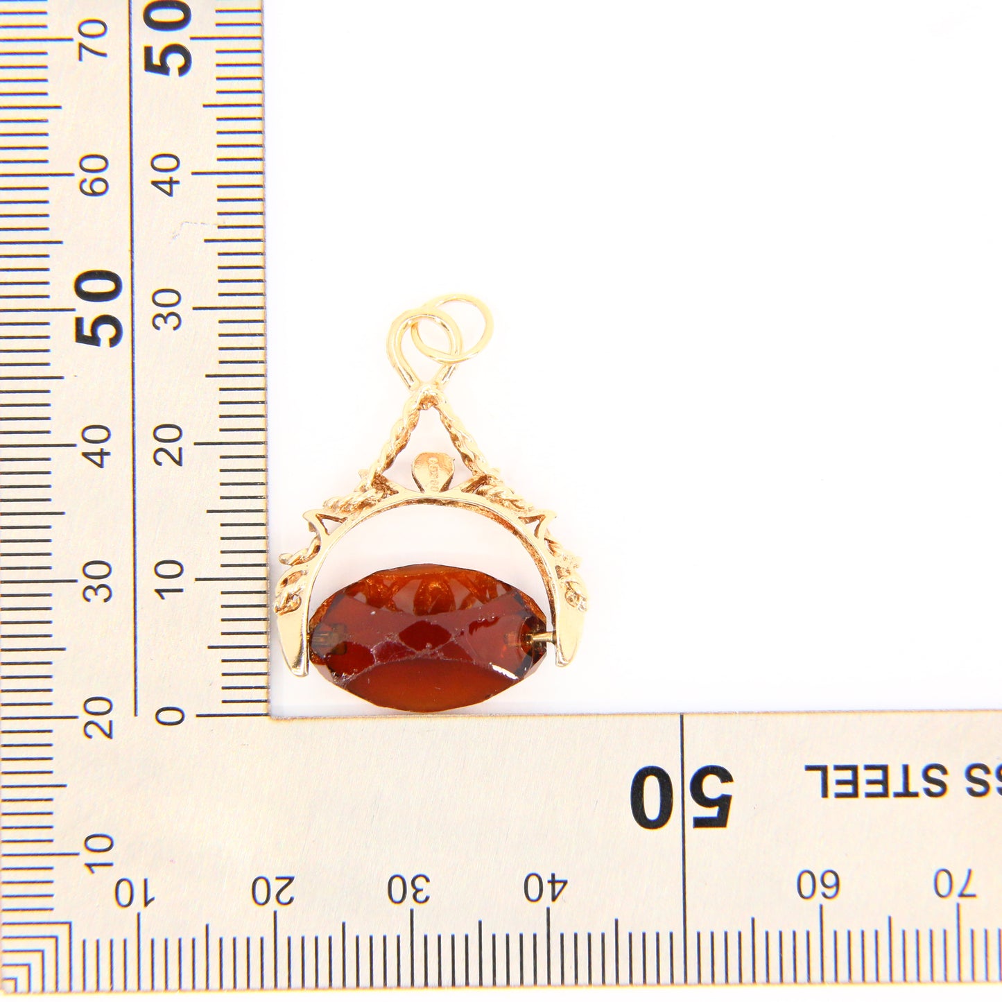 Vintage 9ct Smokey Quartz Spinner Fob Charm Hallmarked Yellow Gold Pendant