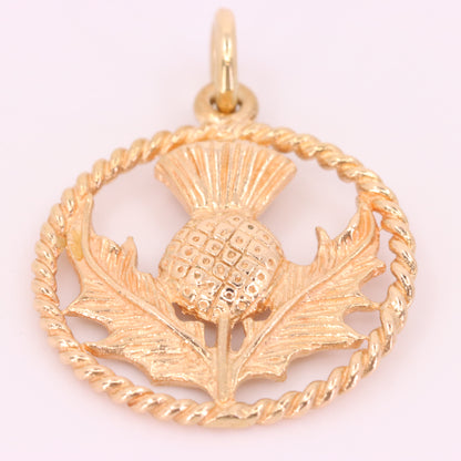 Vintage 9ct Hallmarked Yellow Gold Scottish Thistle Charm Pendant Scotland Gift