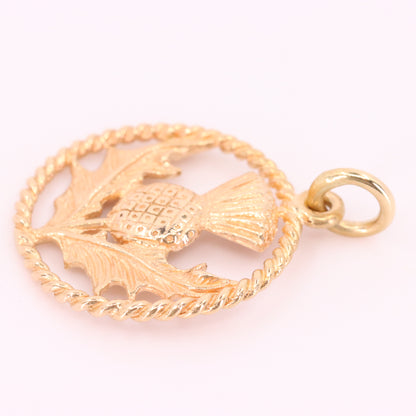 Vintage 9ct Hallmarked Yellow Gold Scottish Thistle Charm Pendant Scotland Gift