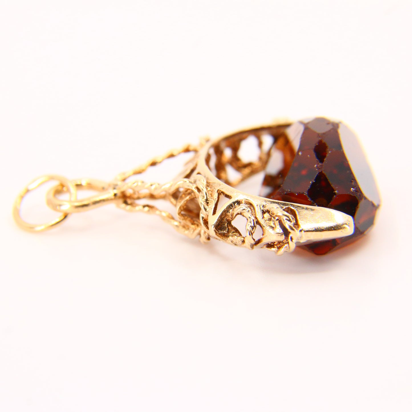 Vintage 9ct Smokey Quartz Spinner Fob Charm Hallmarked Yellow Gold Pendant