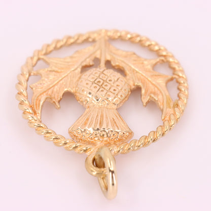 Vintage 9ct Hallmarked Yellow Gold Scottish Thistle Charm Pendant Scotland Gift