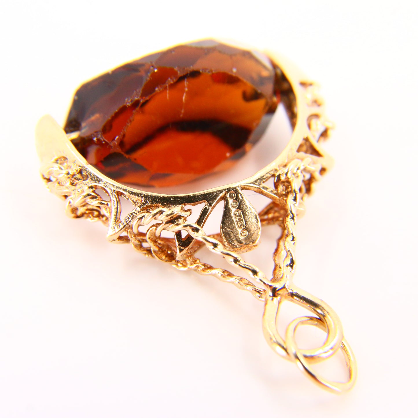 Vintage 9ct Smokey Quartz Spinner Fob Charm Hallmarked Yellow Gold Pendant