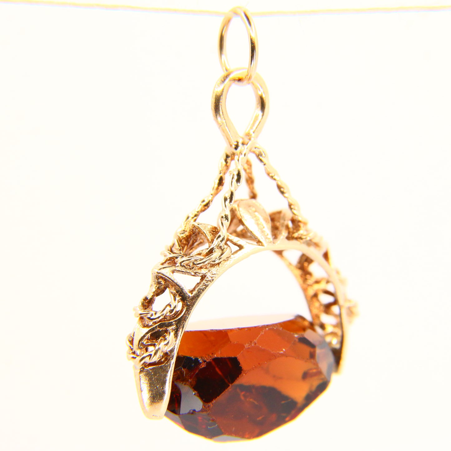 Vintage 9ct Smokey Quartz Spinner Fob Charm Hallmarked Yellow Gold Pendant