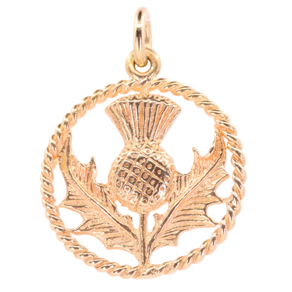 Vintage 9ct Hallmarked Yellow Gold Scottish Thistle Charm Pendant Scotland Gift