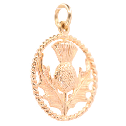 Vintage 9ct Hallmarked Yellow Gold Scottish Thistle Charm Pendant Scotland Gift