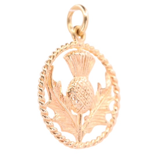 Vintage 9ct Hallmarked Yellow Gold Scottish Thistle Charm Pendant Scotland Gift