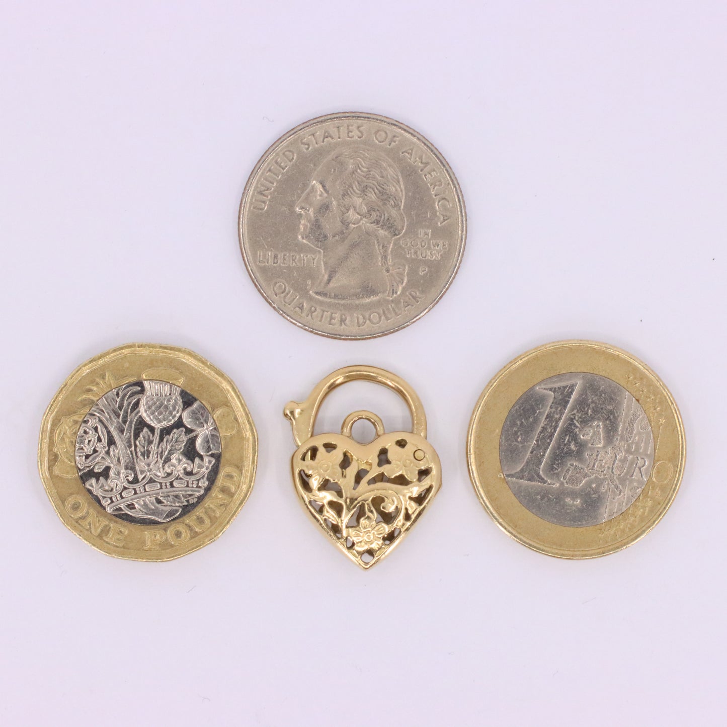 Vintage 9ct Yellow Gold Heart Lock Charm Padlock Pendant Floral Openwork Detail