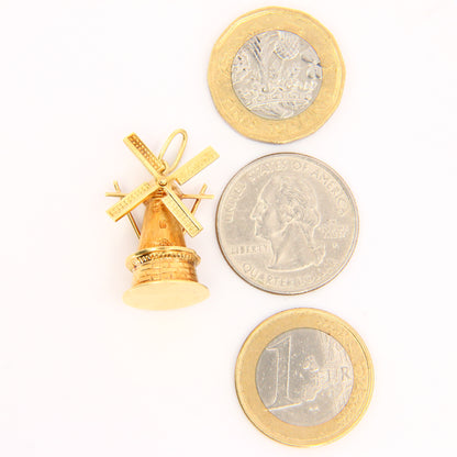 Vintage 14K Spinner Windmill Pendant Yellow Gold Charm