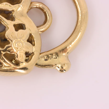 Vintage 9ct Yellow Gold Heart Lock Charm Padlock Pendant Floral Openwork Detail