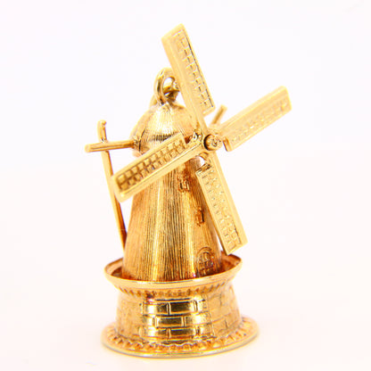 Vintage 14K Spinner Windmill Pendant Yellow Gold Charm