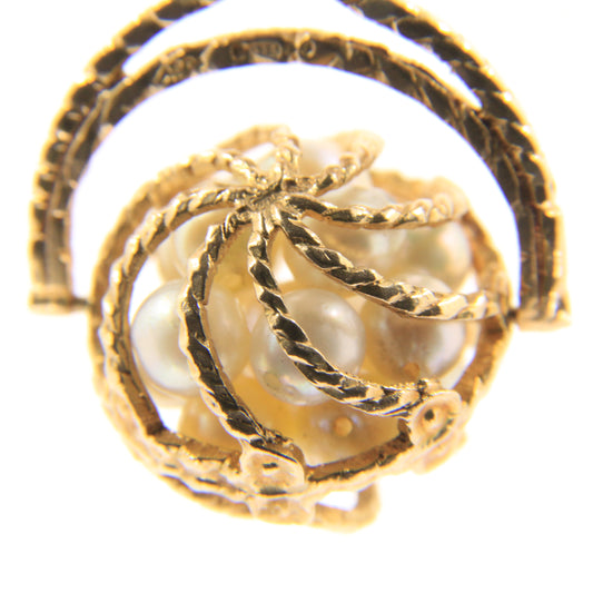 Vintage 9ct Hallmarked Gold Spinner Pendant Pearl Charm Fob Ornate Gift