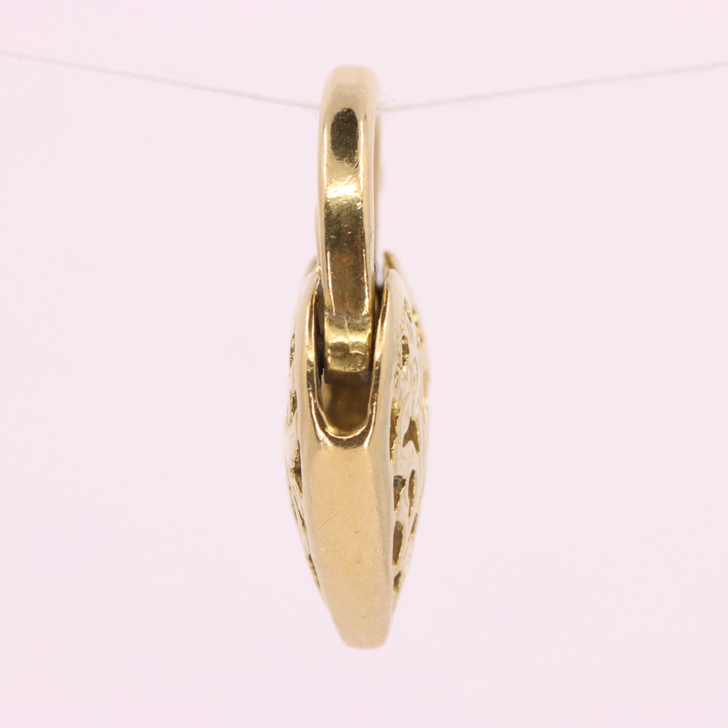 Vintage 9ct Yellow Gold Heart Lock Charm Padlock Pendant Floral Openwork Detail