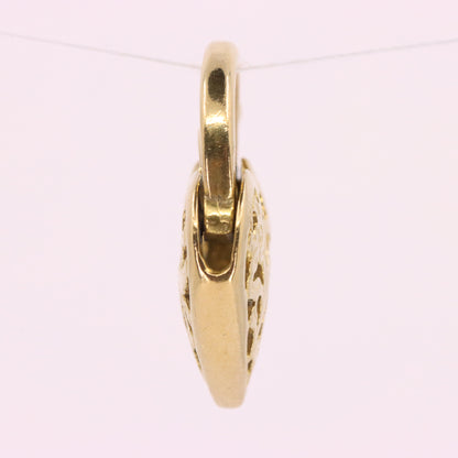 Vintage 9ct Yellow Gold Heart Lock Charm Padlock Pendant Floral Openwork Detail