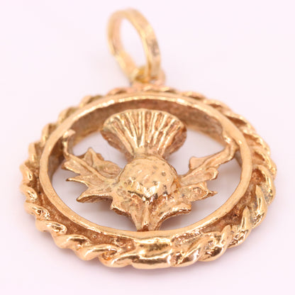 Vintage 9ct Hallmarked Yellow Gold Scottish Thistle Charm Pendant Scotland Gift