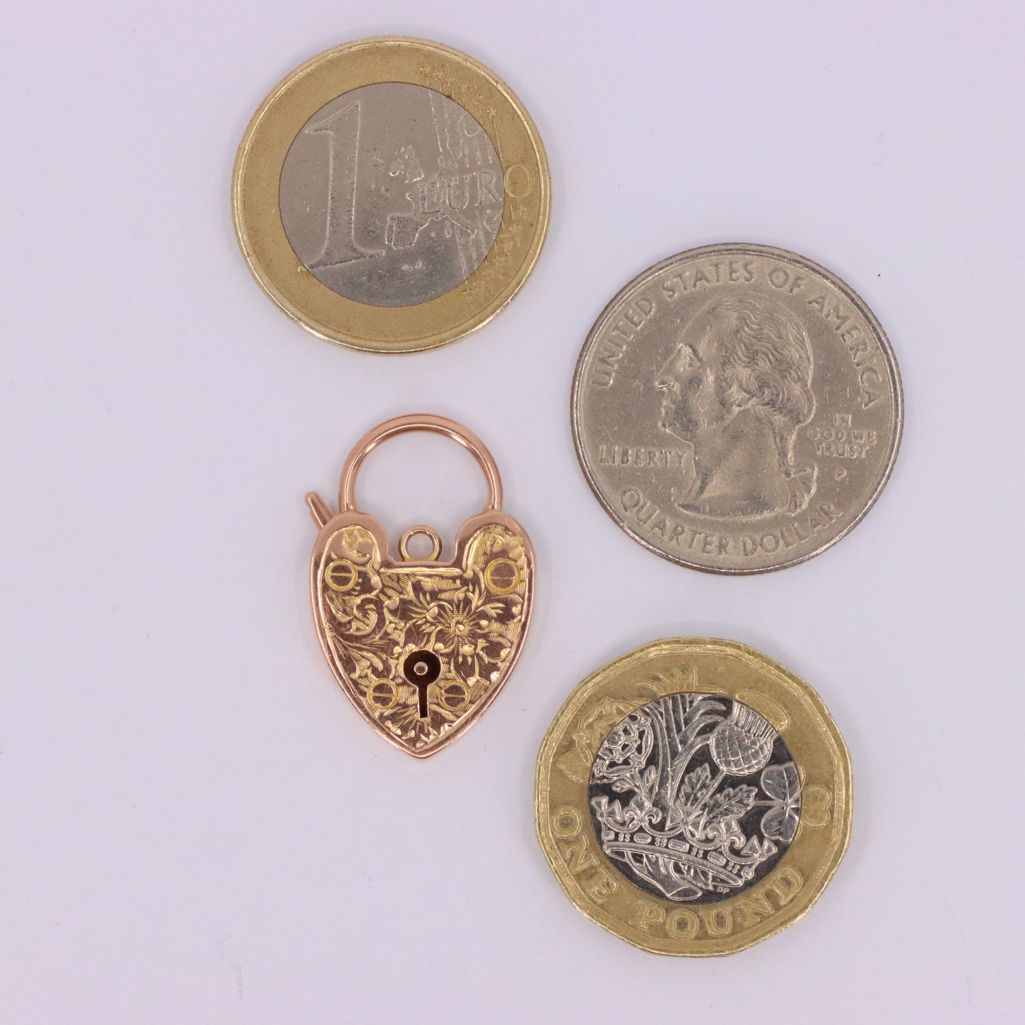 Vintage 9ct Rose Gold Floral Engraved Heart Padlock Charm Pendant Jewellery Gift