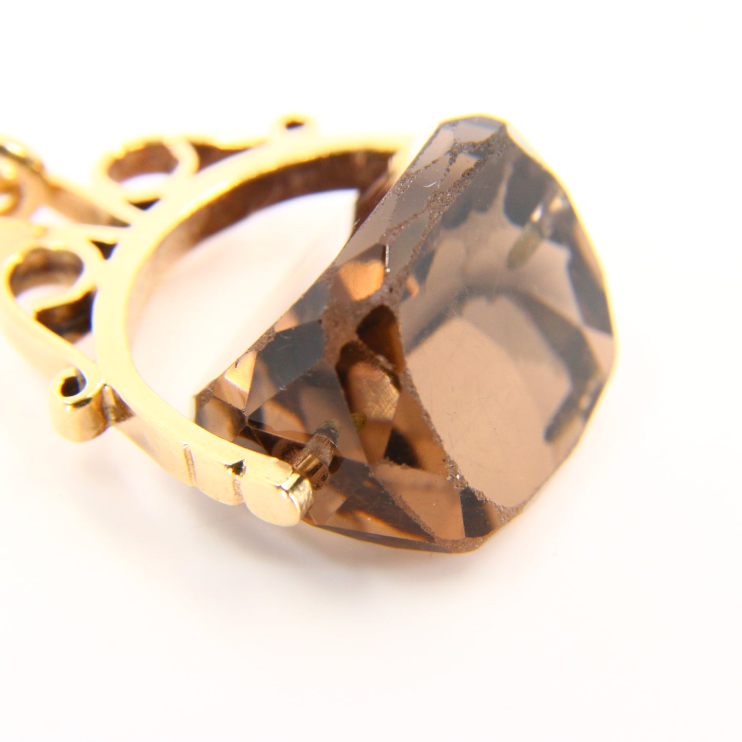 Vintage 9ct Smokey Quartz Spinner Fob Charm Hallmarked 9 Carat Yellow Gold Pendant