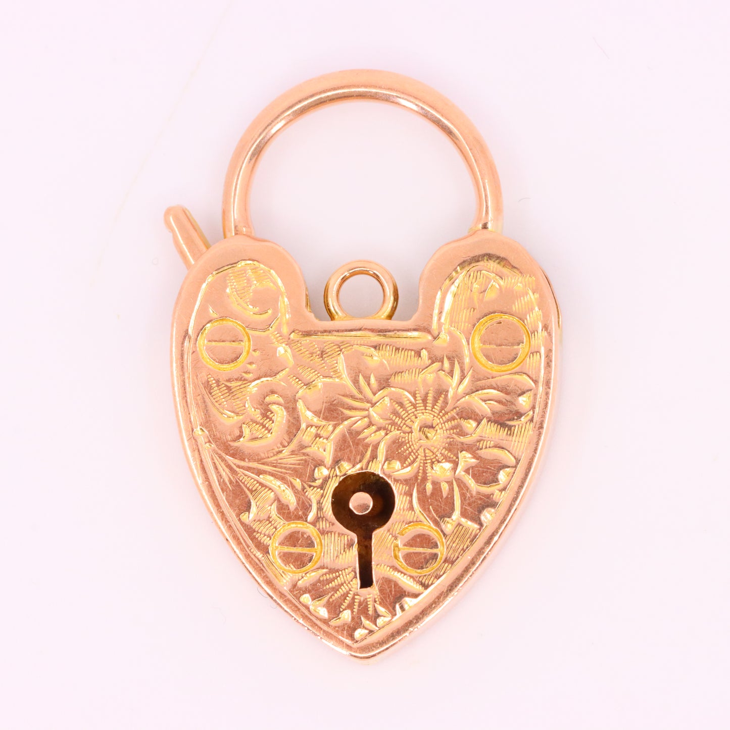 Vintage 9ct Rose Gold Floral Engraved Heart Padlock Charm Pendant Jewellery Gift
