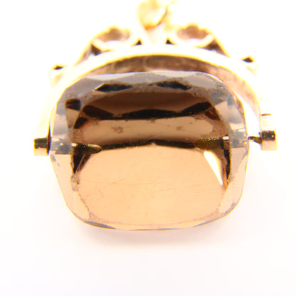 Vintage 9ct Smokey Quartz Spinner Fob Charm Hallmarked 9 Carat Yellow Gold Pendant