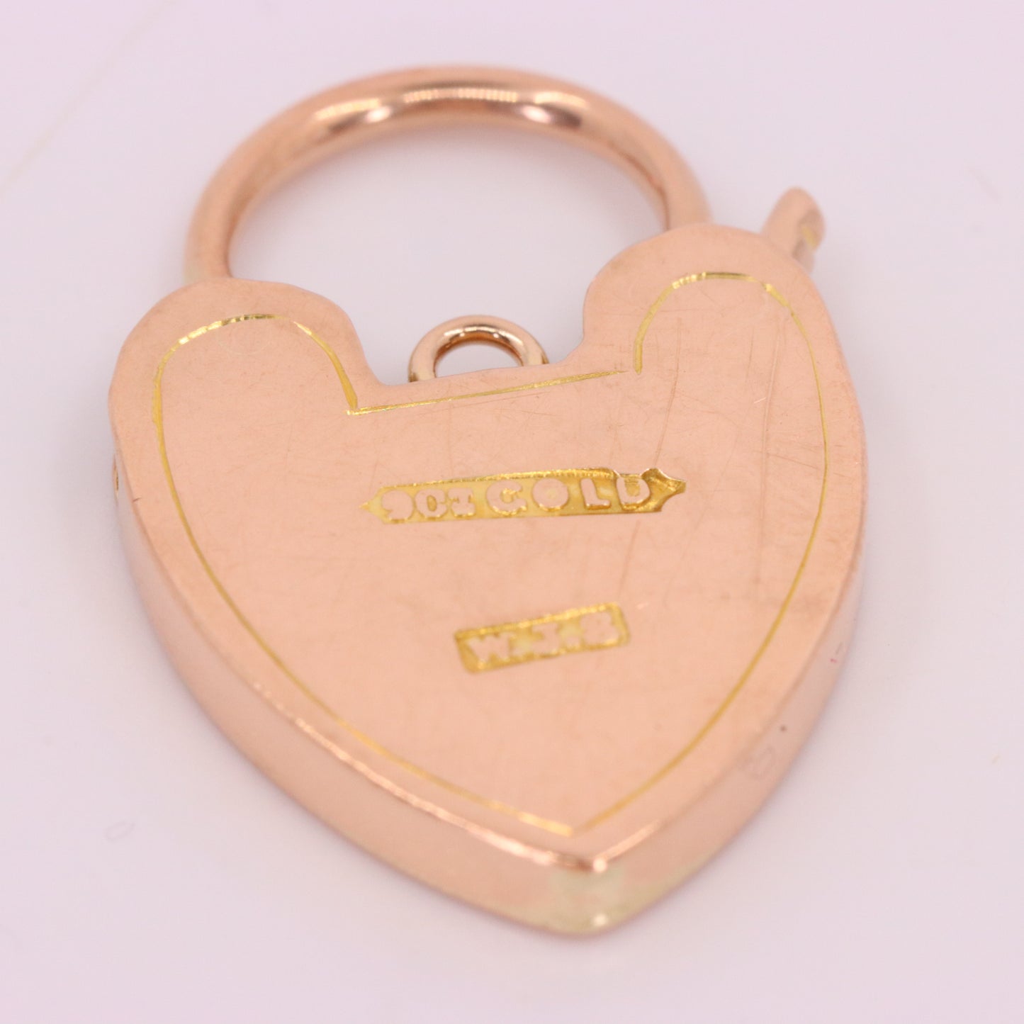 Vintage 9ct Rose Gold Floral Engraved Heart Padlock Charm Pendant Jewellery Gift