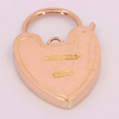 Vintage 9ct Rose Gold Floral Engraved Heart Padlock Charm Pendant Jewellery Gift
