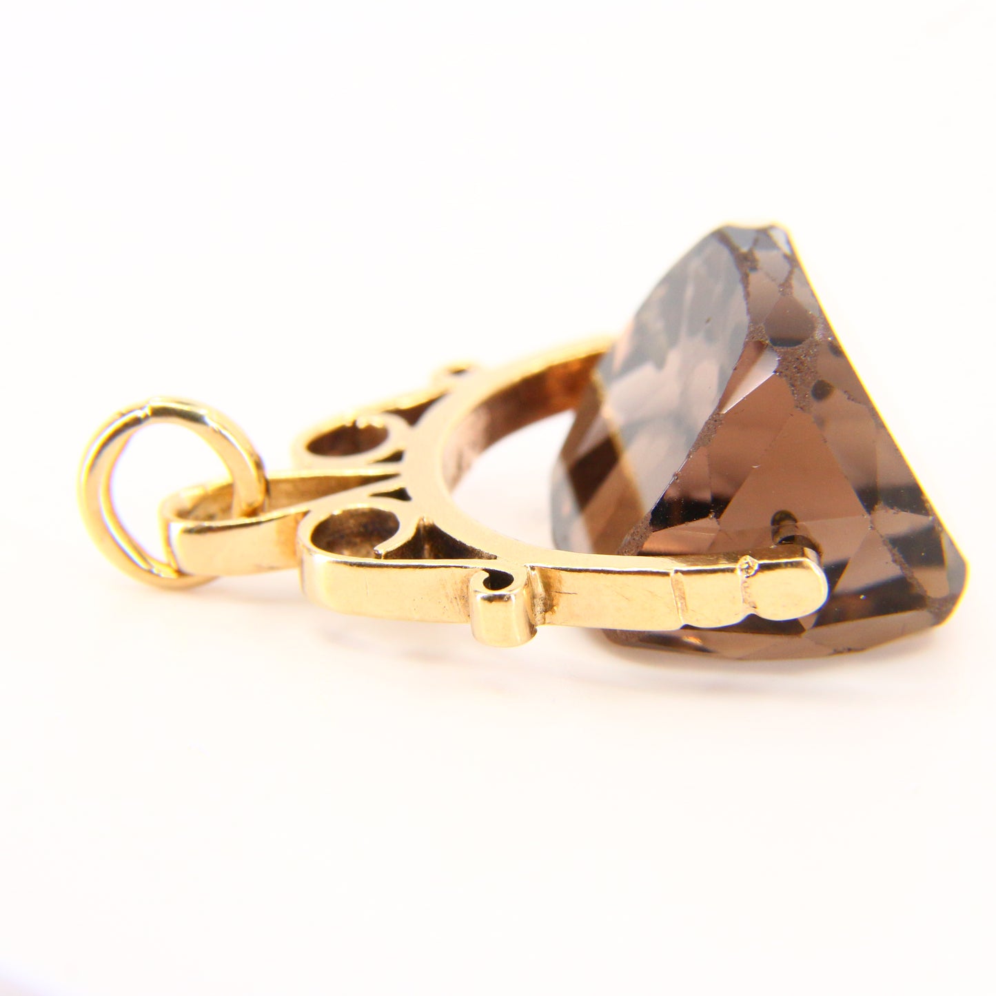 Vintage 9ct Smokey Quartz Spinner Fob Charm Hallmarked 9 Carat Yellow Gold Pendant