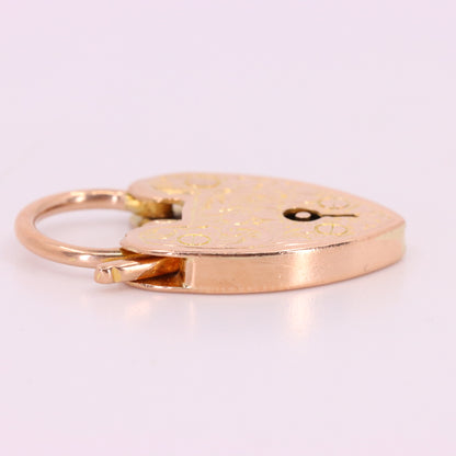 Vintage 9ct Rose Gold Floral Engraved Heart Padlock Charm Pendant Jewellery Gift